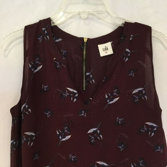 CAbi Career Blouse Sleeveless Floral Back Zipper Size XS in Plum and Soft Blue - Picture 7 of 8